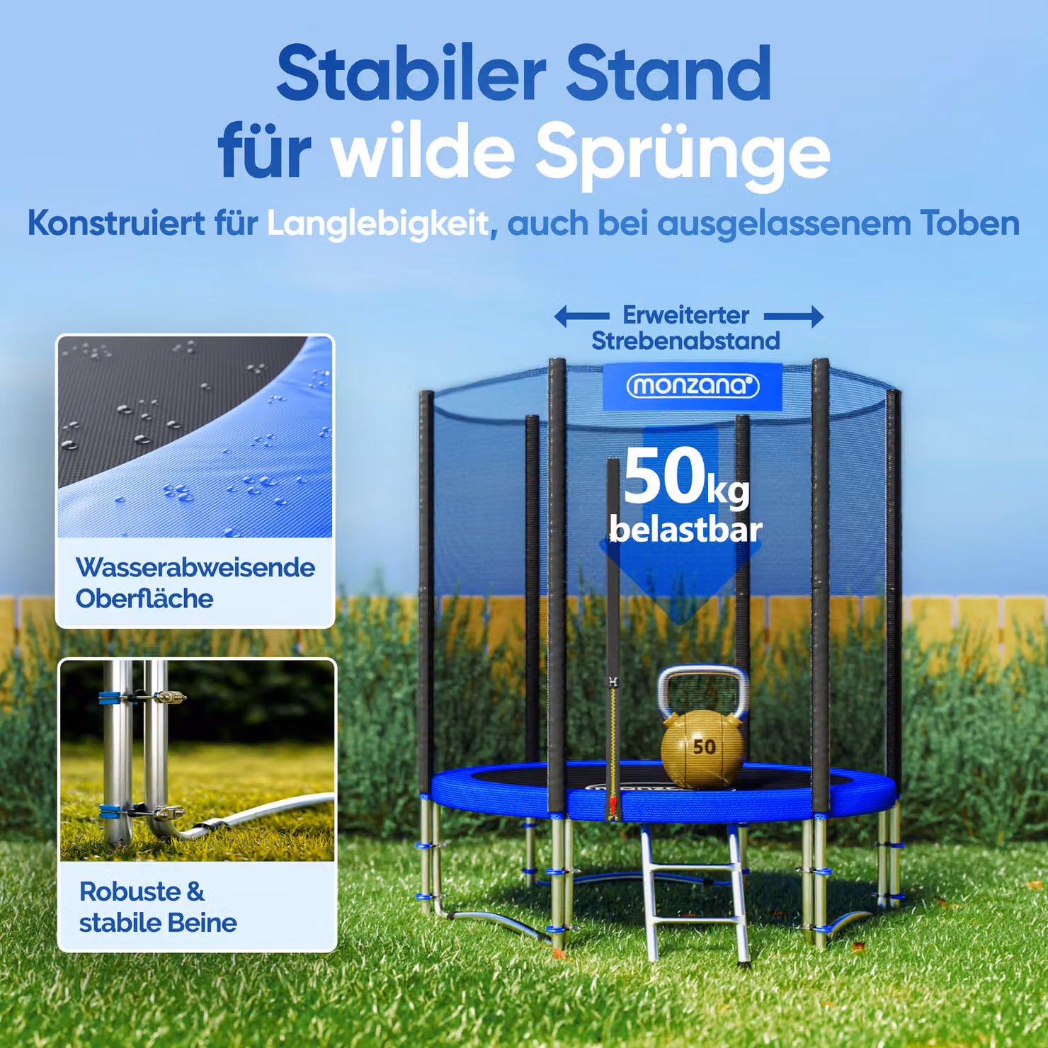 Trampolino elastico Monzana blu con rete di sicurezza Ø 183 cm – 3
