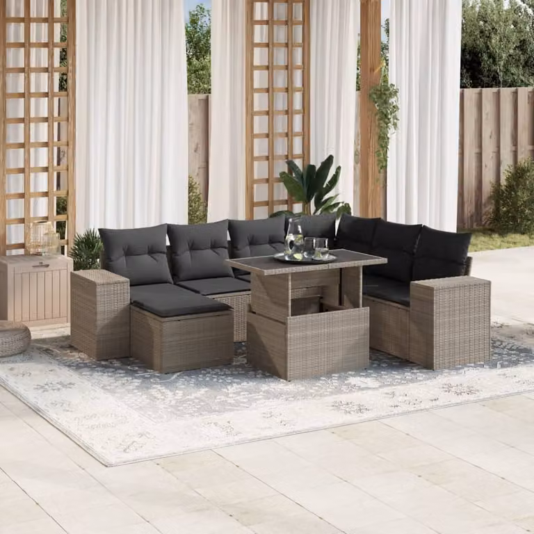 vidaXL Set Divano da Giardino a L 8pz in Polyrattan Grigio Antracite con Cuscini Imbottiti e Tavolino