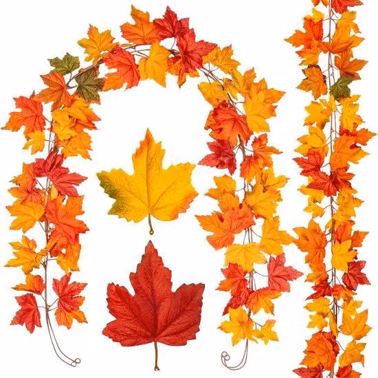 Ghirlanda decorativa autunnale sintetica da 1,8 m con foglie d'acero e tralci di vite