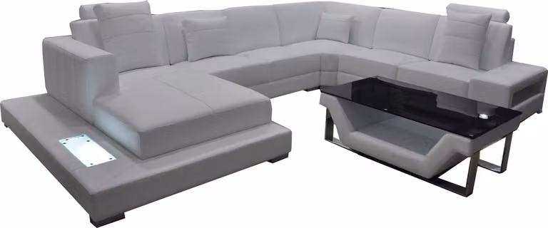 Eck Leder Sofa Weiß USB Couch Polster Ecke Sitz Garnitur Wohnlandschaft Design