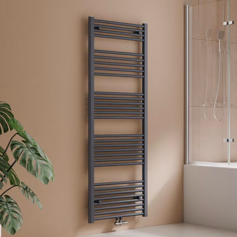Radiatore da bagno 160 x 60 cm, 761 W, antracite, radiatore asciugamani con attacco centrale, design lineare, asciugatore per asciugamani – S'AFIELINA