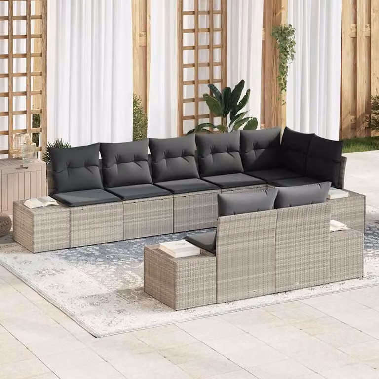 Maison Exclusive - Set da giardino composto da 8 pezzi, divano in rattan sintetico color grigio chiaro