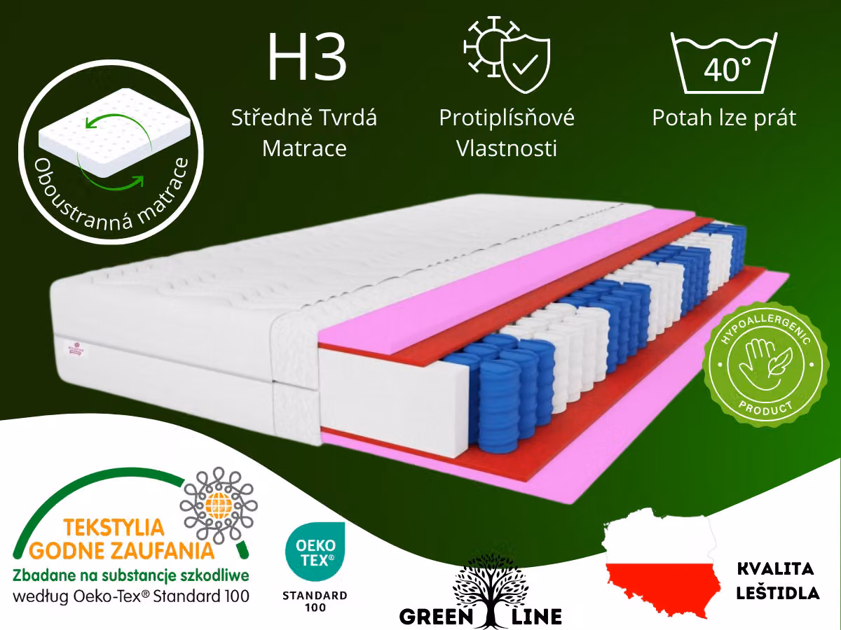 Materasso a molle insacchettate MARPUR, 120x200 cm, modello Muvieso, 7 zone, rigidità H3, altezza 25 cm