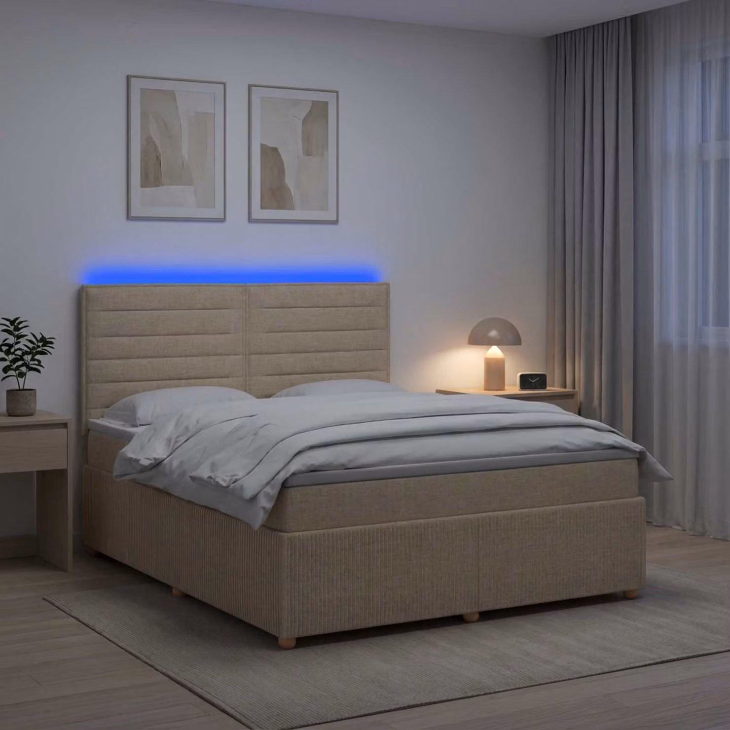 Letto Box Spring vidaXL con Materasso Ibrido e Illuminazione LED, Colore Beige, L/P: 160 x 200 cm