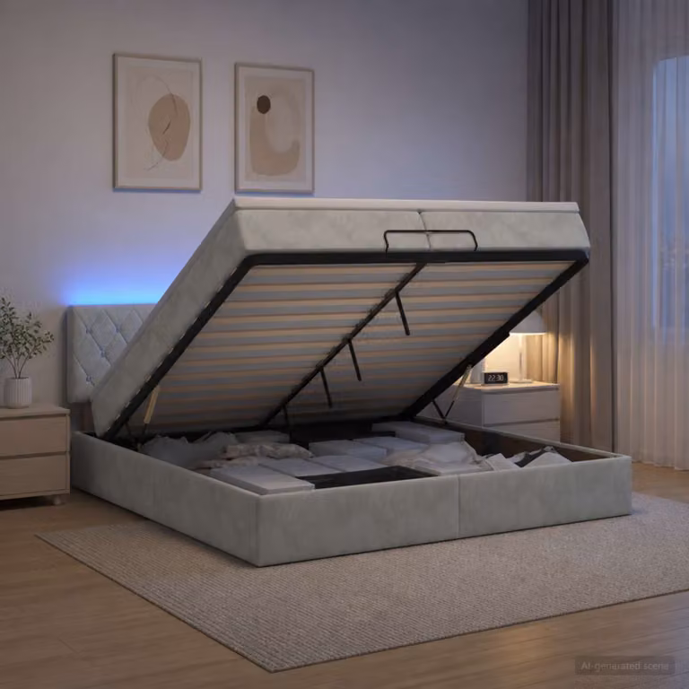 Letto Ottomano con Materasso e Illuminazione LED vidaXL, Grigio Chiaro, L/P/H: 200 x 200 x 88 cm