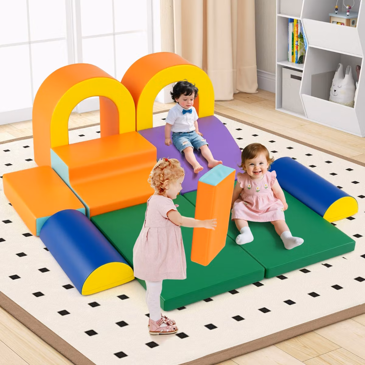 Costway Set di 10 blocchi da arrampicata in schiuma per attività motorie indoor per bambini, Arancione e Multicolore