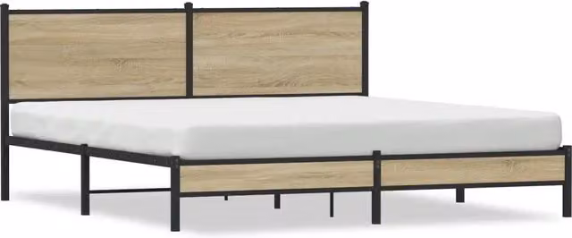 Letto matrimoniale in metallo color rovere sonoma con giroletto e doghe fisse L: 180 cm, P: 200 cm, H: 187 cm – 1