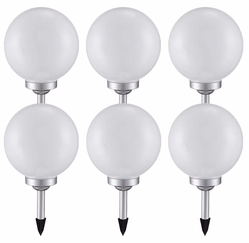 6x luce solare a LED, sfera bianca, DM 20 cm, H 62 cm
