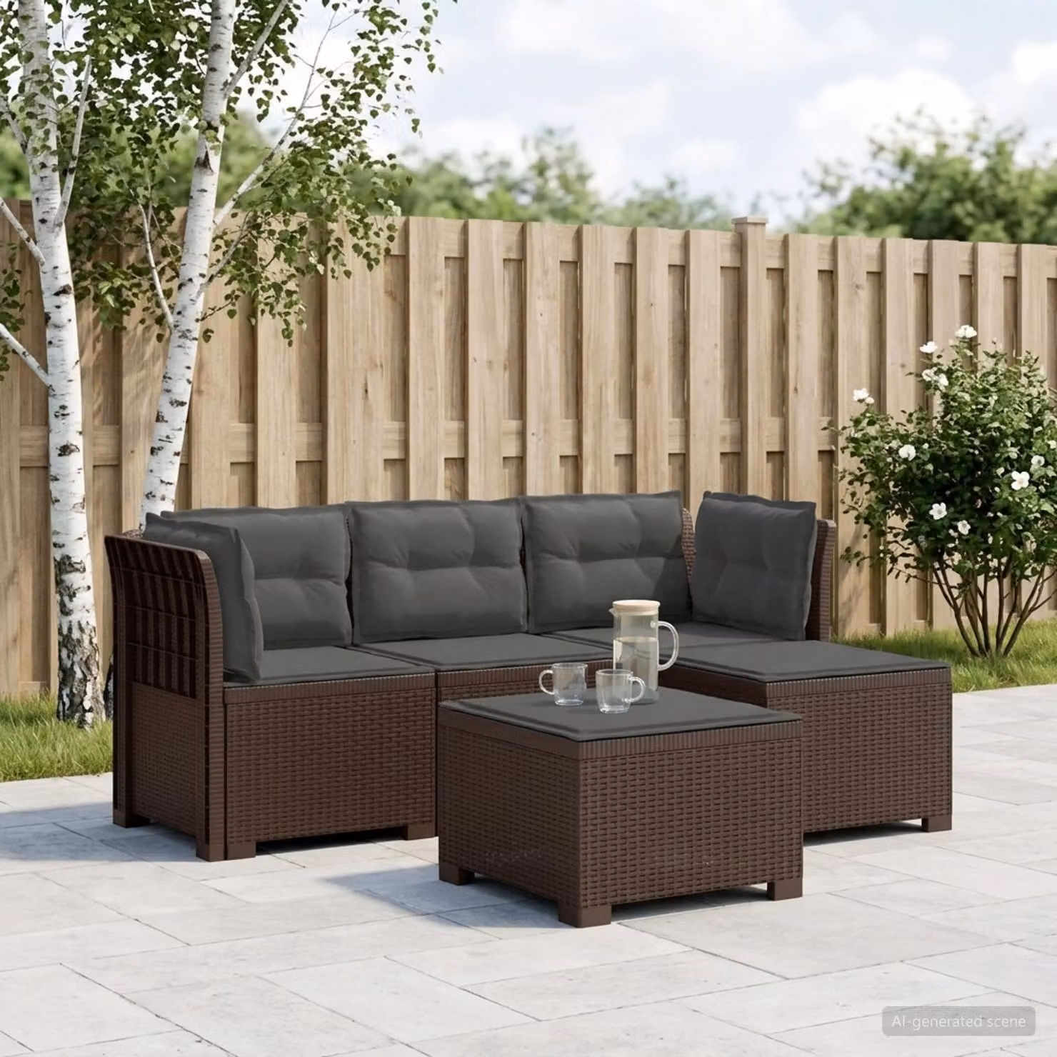 vidaXL Divano da giardino a L con cuscini in stile rattan moderno, disponibile in marrone, antracite o grigio