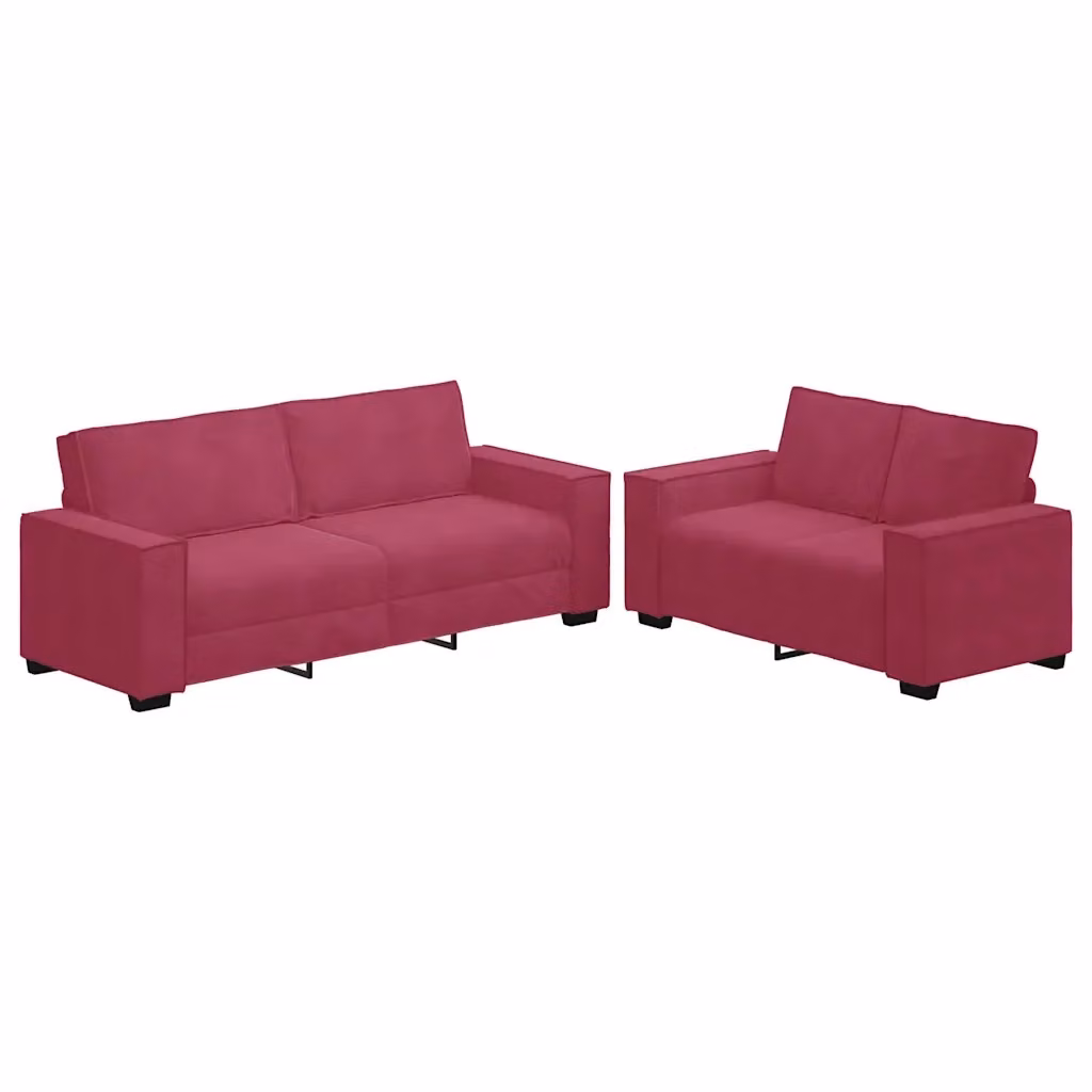 Set di 2 Divani Moderni vidaXL in Velluto Rosso con Cuscini – 2