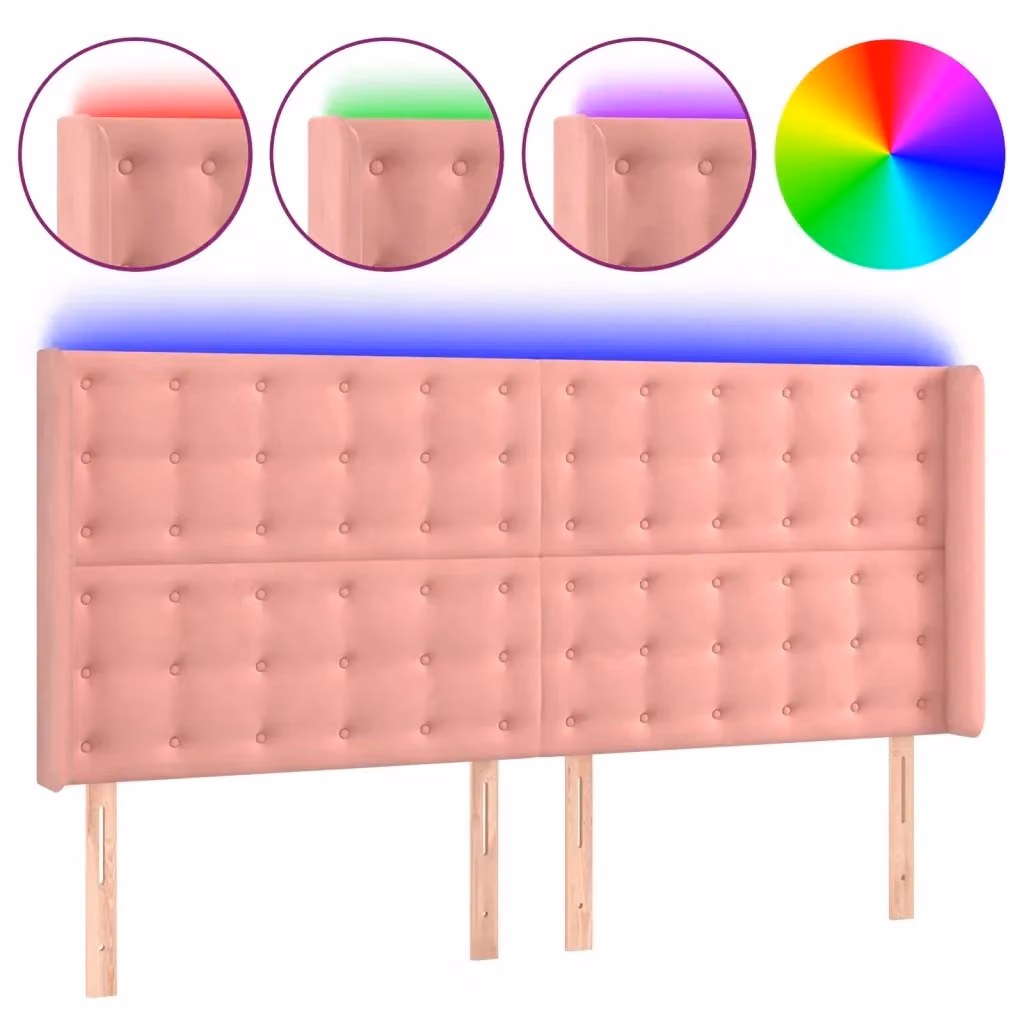 Testiera con LED e porta USB vidaXL in velluto rosa, L: 203 cm, P: 16 cm, H: 118-128 cm – 2
