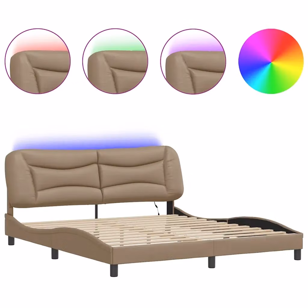 vidaXL Giroletto Hvar Cappuccino con LED e porta USB senza materasso L: 180 cm, P: 200 cm, H: 185 cm – 2