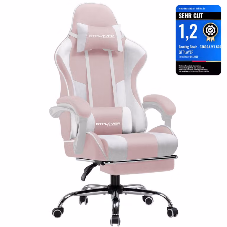 GTPLAYER Sedia da ufficio Sedia da gioco Poltrona da gioco in tessuto Sedia da gioco ergonomica con poggiapiedi, poggiatesta cuscino lombare, sedia da gioco imbottita, rosa
