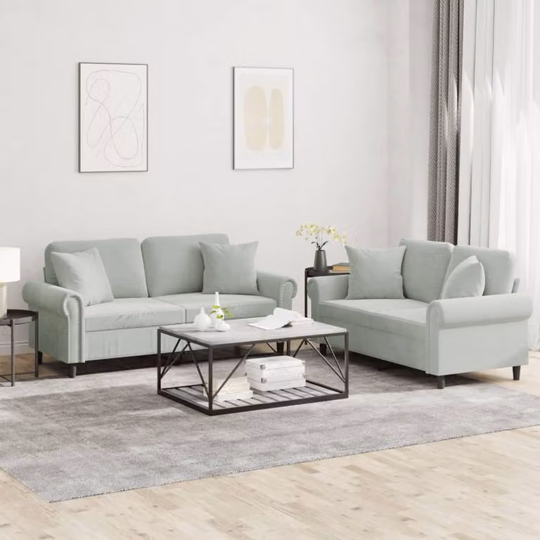 vidaXL Set di 2 Divani Moderni in Velluto Grigio con Cuscini