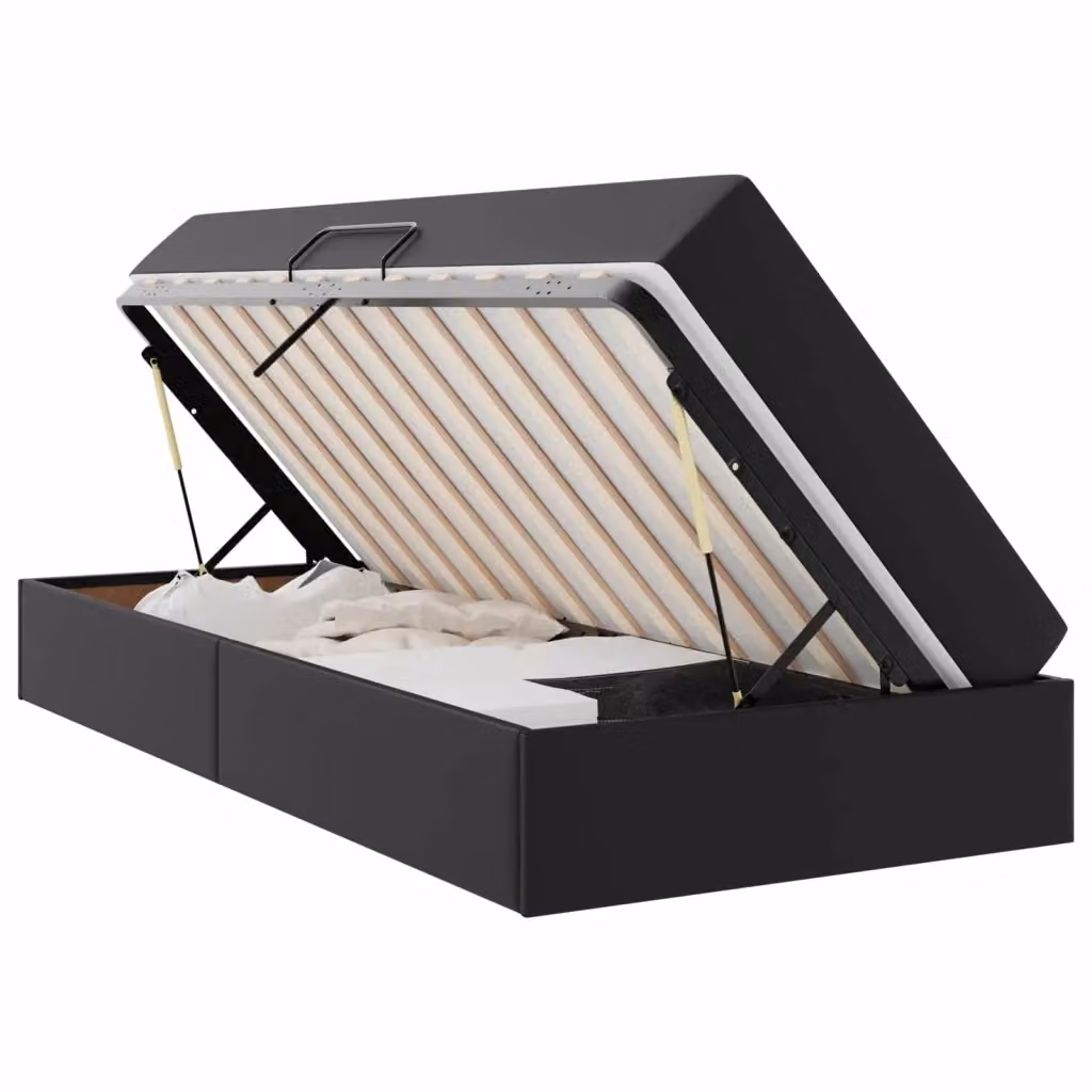 Letto con contenitore e materasso ibrido vidaXL in ecopelle nera L/P/H: 200 x 140 x 43,5 cm – 2