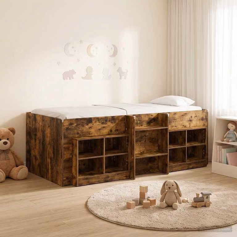 Maison Exclusive - Letto a soppalco con armadio e ripiano, in legno di quercia affumicata