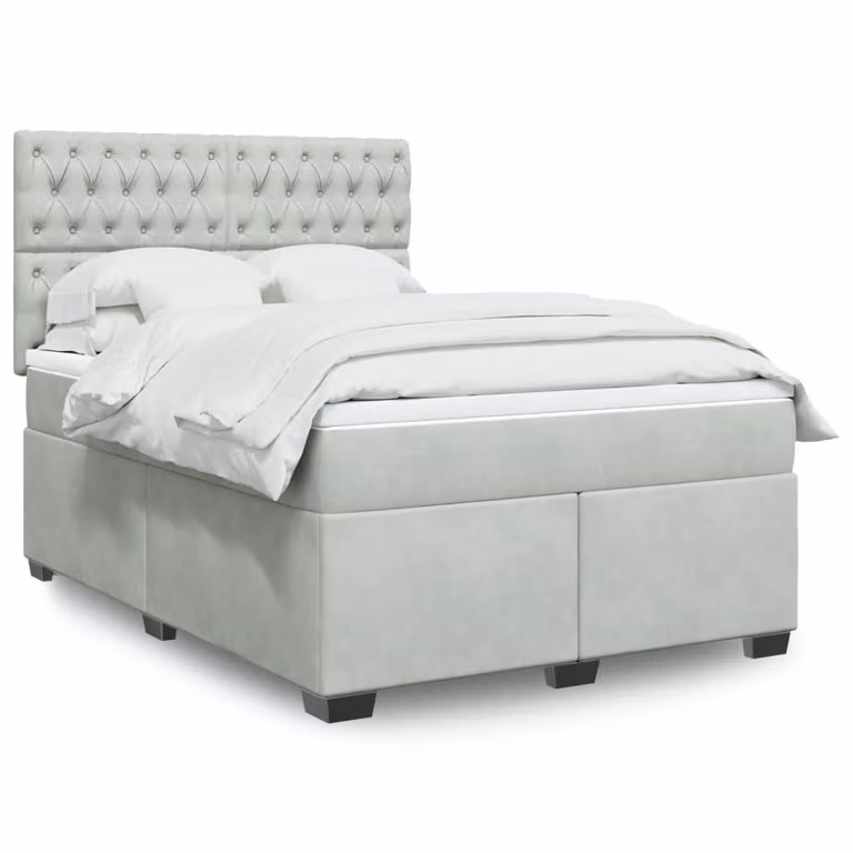 vidaXL Giroletto a Molle con Materasso Ibrido in Velluto Grigio e Bianco L/P/H: 200 x 140 x 150,5 cm