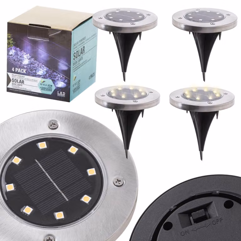 Lampade da giardino solari da interrare, con sensore di crepuscolo, a forma di disco luminoso, 8 LED, confezione da 4 pezzi, luce bianca fredda