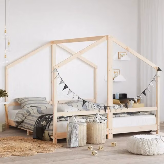 Set di 2 Giroletti per Bambini vidaXL in Legno Massello di Pino, Colore Bianco, L/P: 90 x 190 cm