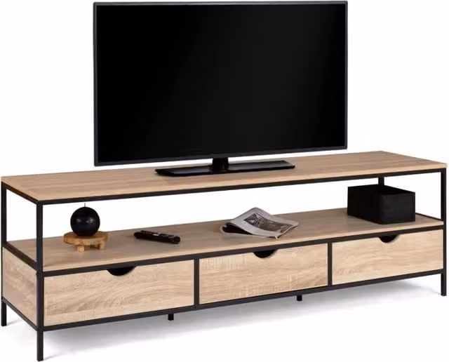 IDMarket Porta TV DETROIT in stile industriale con 3 cassetti, legno e metallo, colore marrone, L: 160 cm, P: 40 cm, H: 50 cm – 1
