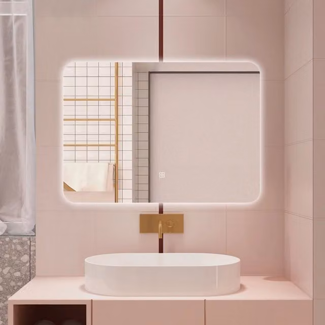 Specchio da bagno AICA rettangolare con luce LED, dimmerabile e interruttore touch, bianco, L: 100 cm, H: 60 cm