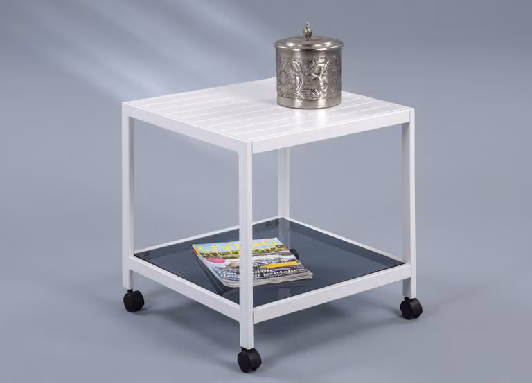 Tavolino / tavolino di servizio "Tago" su rotelle - metallo - bianco - 50x50x50 cm