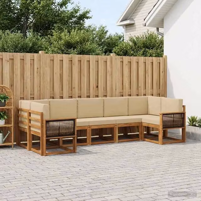 Set di divani da esterno 7 pz Naturale e Beige 3385514