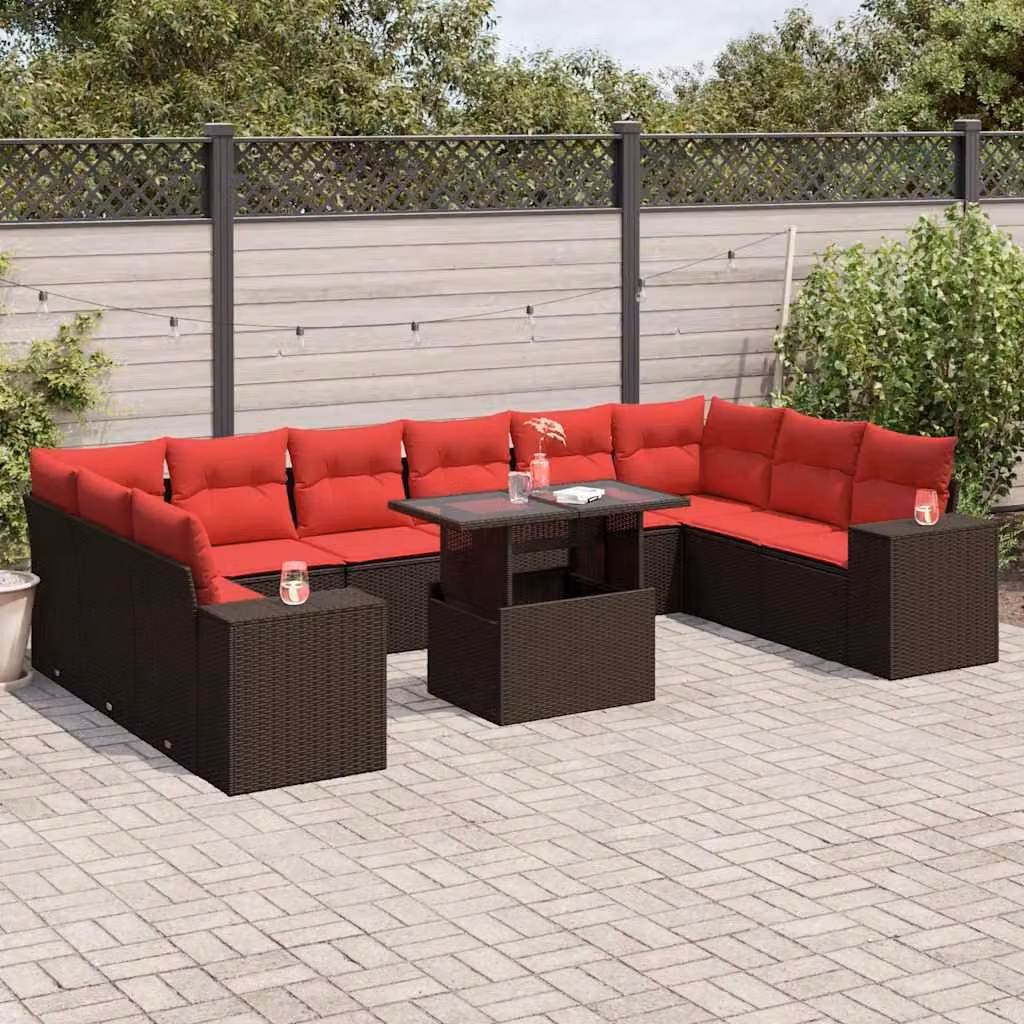 Maison Exclusive - Set da giardino 11 pezzi con cuscini, marrone, polyrattan