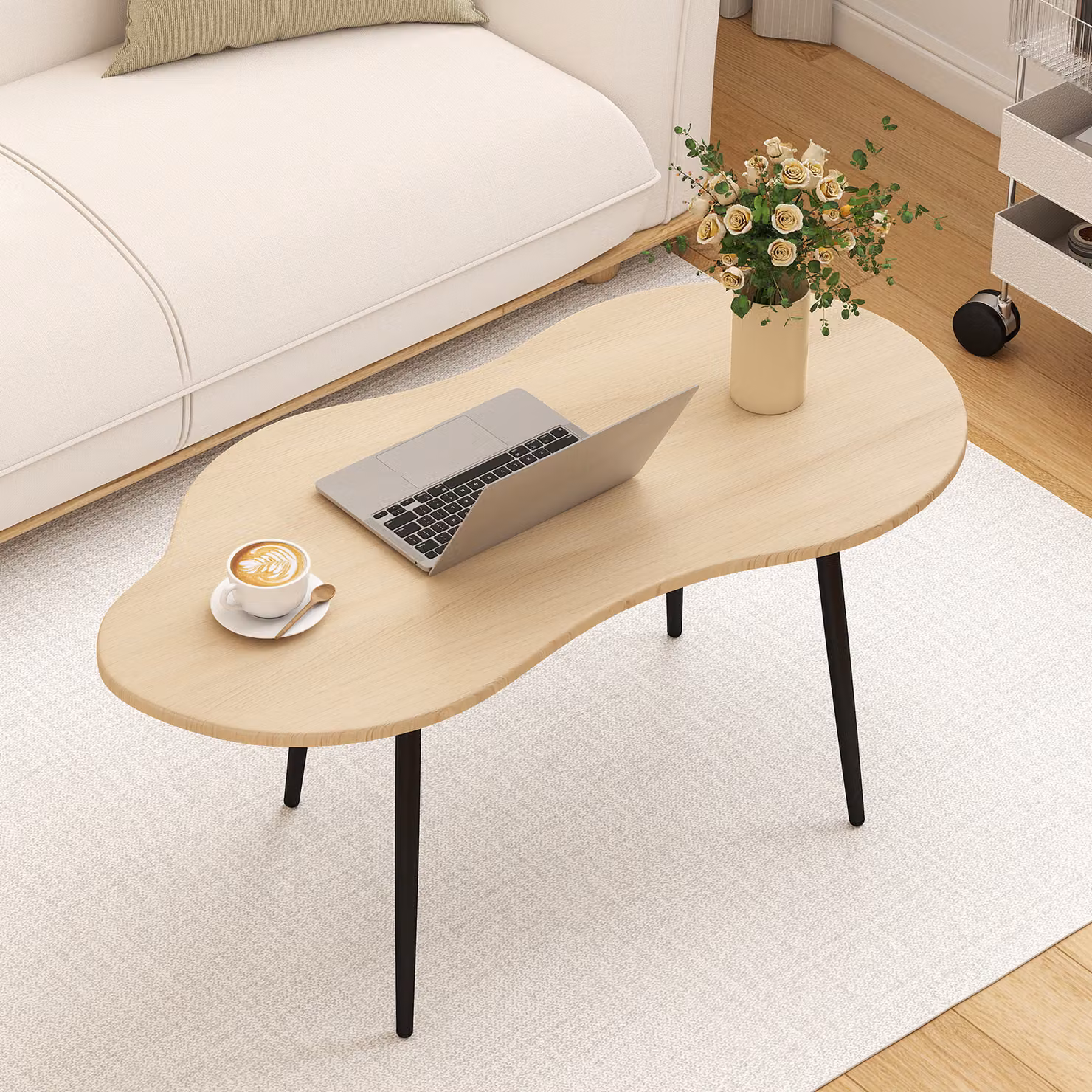 Tavolino da caffè a forma di nuvola Costway in legno e metallo per soggiorno o ufficio, colore naturale beige e marrone