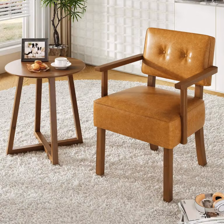 Sedia da pranzo - Sedia da cucina in stile retrò - Struttura in legno massello - Rivestimento in ecopelle - Sedia laterale robusta per sala da pranzo e ristorante - Design con bottoni arancioni