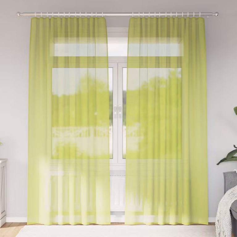 Set di 2 tende in voile semi-trasparenti vidaXL con tasche per asta, colore verde, L: 140 cm, H: 245 cm