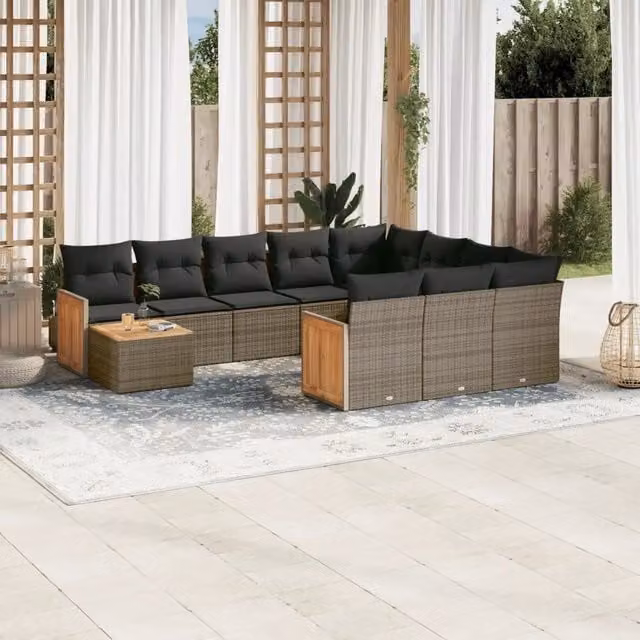 Set Divani da Giardino 11 pz con Cuscini in Polyrattan Grigio 3260450