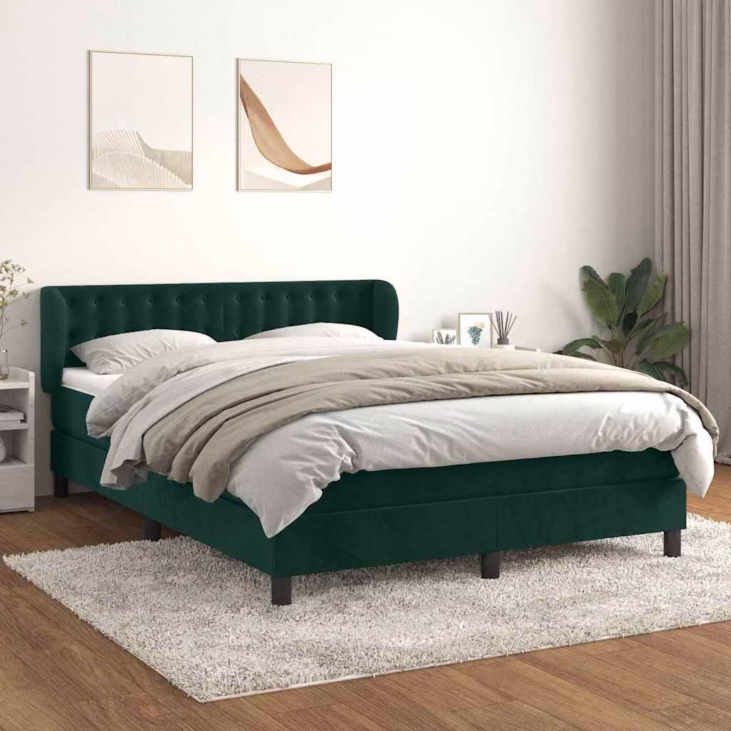 vidaXL Giroletto a Molle con Materasso Ibrido in Velluto Verde Scuro e Bianco L/P/H: 140 x 200 x 88 cm – 1