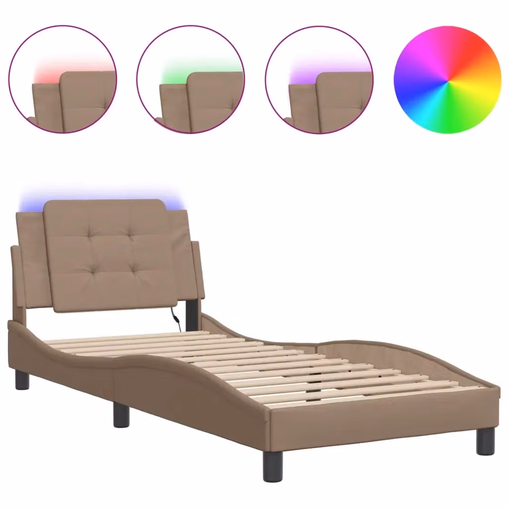 Letto singolo con illuminazione LED e porta di ricarica USB vidaXL Zadar, colore beige, L: 80 cm, P: 200 cm – 2