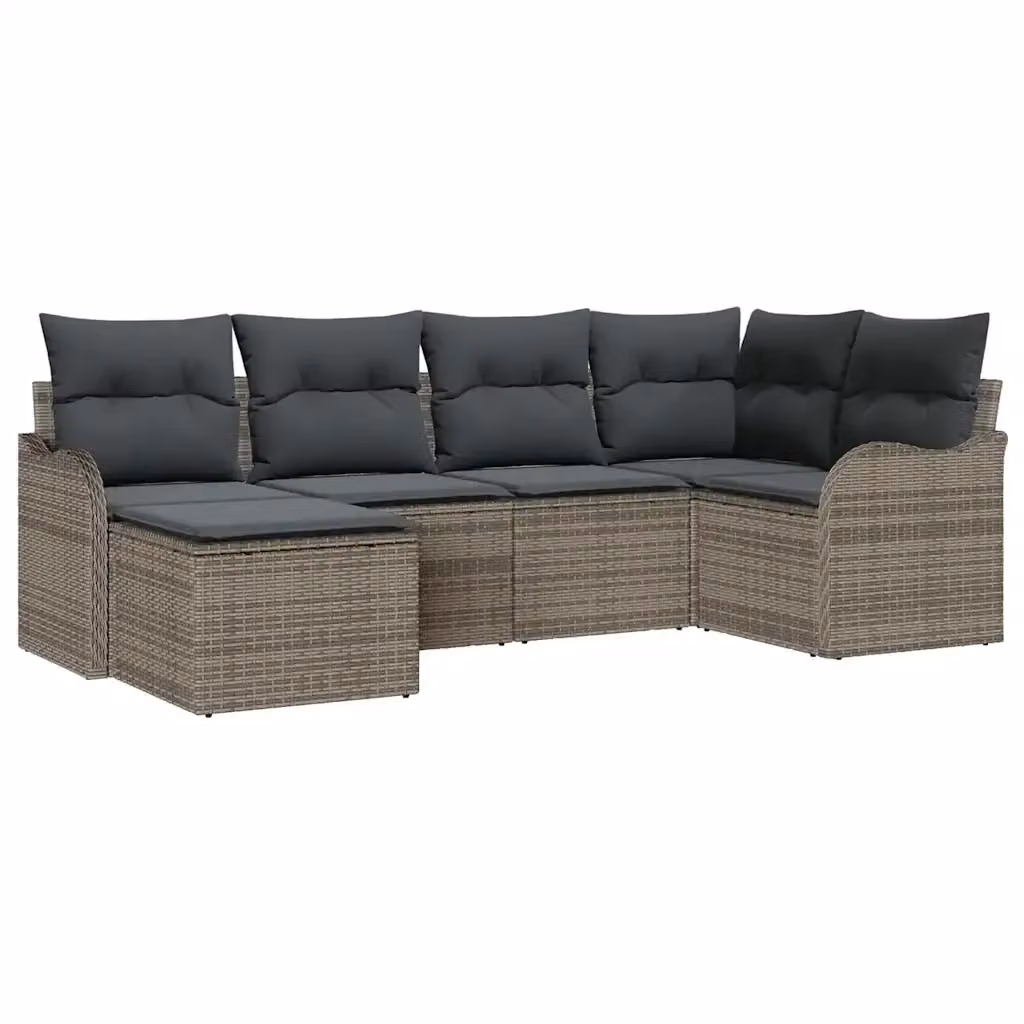 Set Divano da Giardino a L vidaXL 6 pz Grigio con Cuscini e Ottoman in Polyrattan e Metallo – 2