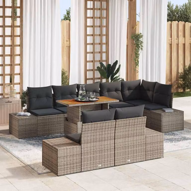 Maison Exclusive - Set da giardino composto da 9 pezzi, divano, colore grigio, materiale: rattan sintetico