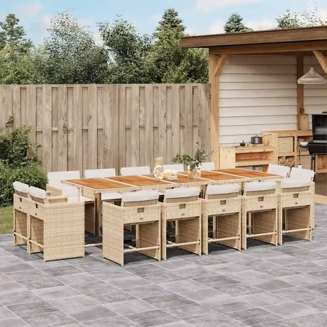Set da pranzo da giardino vidaXL in polyrattan con cuscini beige e legno di acacia, 15 pezzi – 1