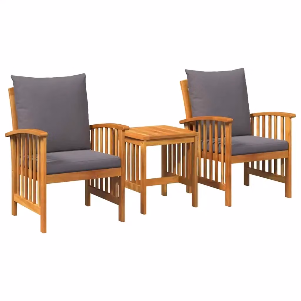 Set Divano da Giardino 3 pz vidaXL in Legno di Acacia con Olio Naturale, Marrone e Bianco – 2
