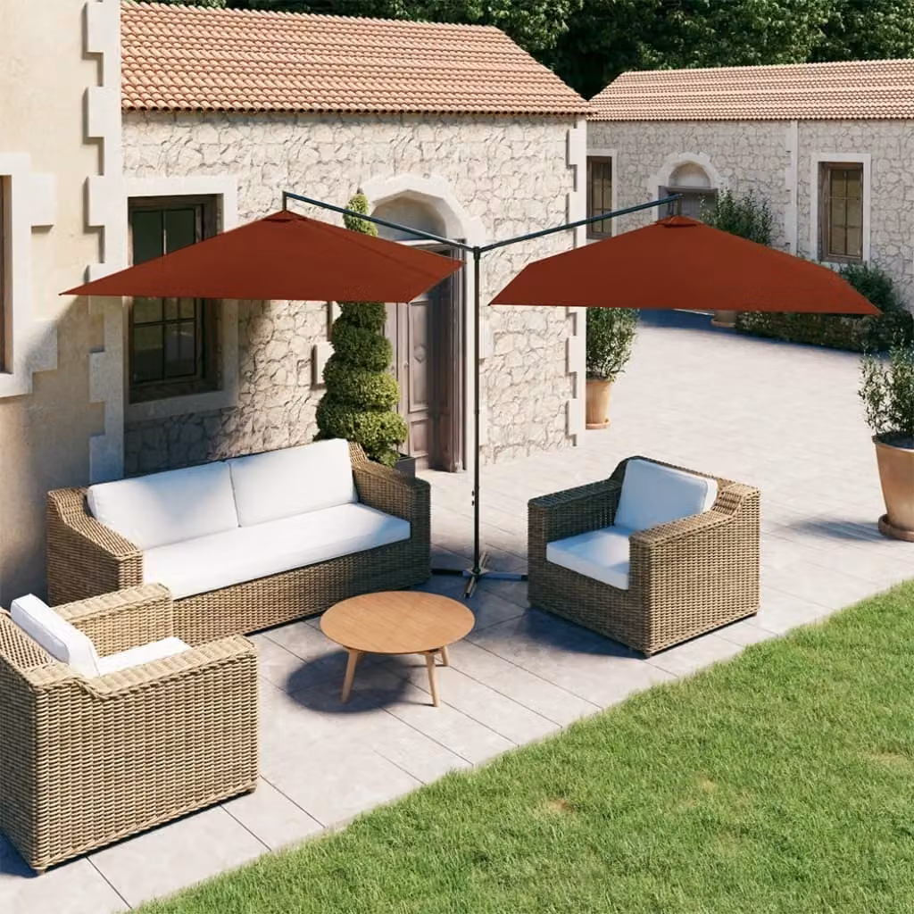 Maison Exclusive - Ombrellone doppio con palo in acciaio 600x300 cm, color terracotta