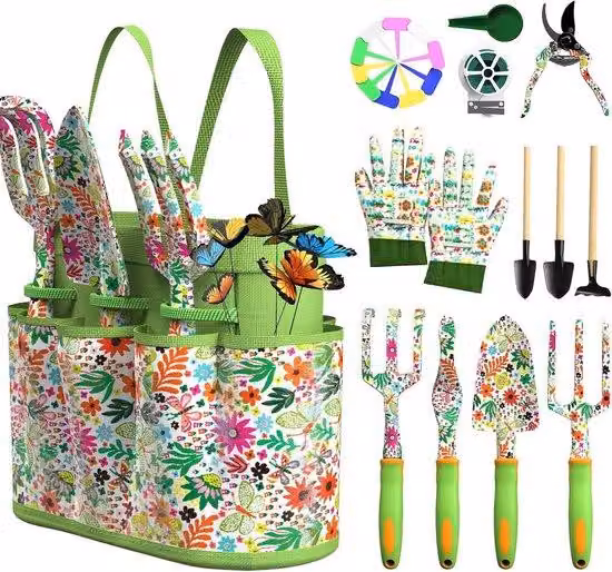 Set di attrezzi da giardino, 27 pezzi, resistente alla ruggine, ergonomico, ideale per donne e uomini