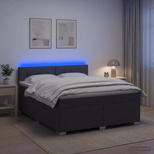 Letto moderno vidaXL con Box Spring, materasso ibrido e illuminazione LED, colore grigio, L/P: 160 x 200 cm – 1