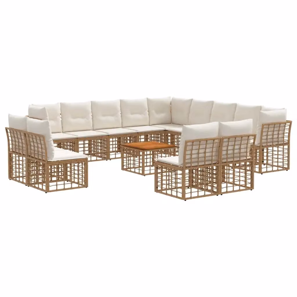 Set di divani da esterno vidaXL 14 pezzi per 13 posti in stile moderno con tavolino da caffè, struttura in acciaio e legno di acacia, colori beige, bianco e marrone – 2