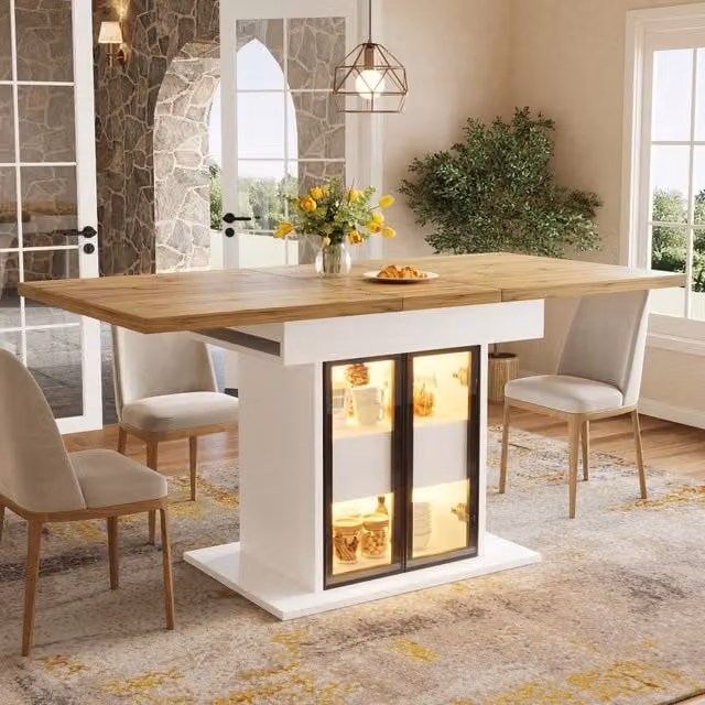 Tavolo allungabile REDOM con contenitore e LED RGB in MDF Bianco – 1
