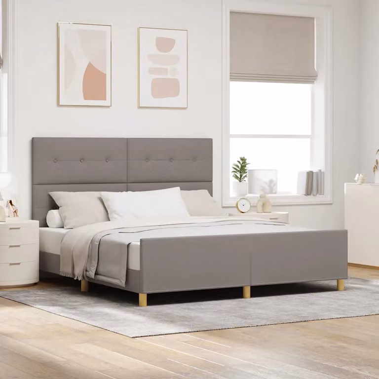 Struttura del letto con testiera Talpa vidaXL in tessuto beige o grigio, L/P/H: 180 x 200 x 128 cm
