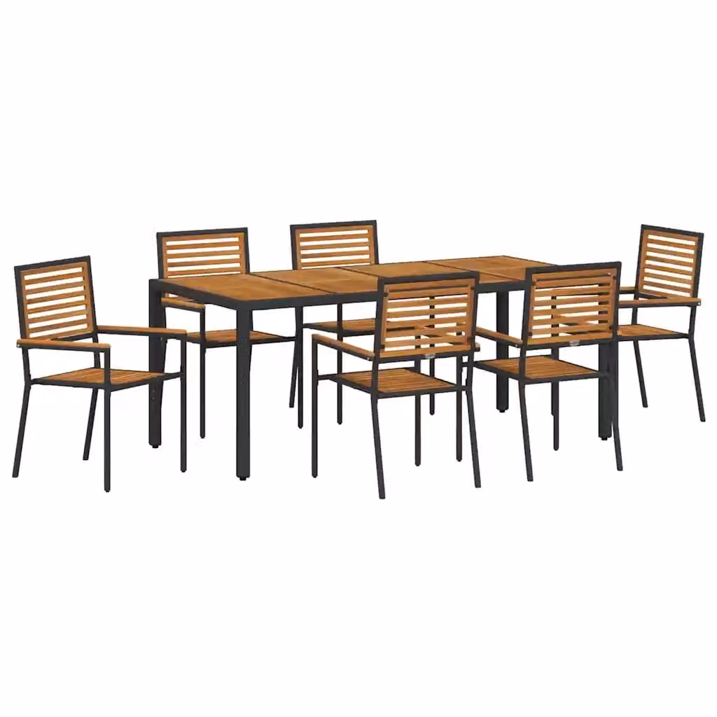 Set da pranzo per giardino e terrazza vidaXL in 7 pezzi in polyrattan nero e marrone con tavolo in legno di acacia – 2