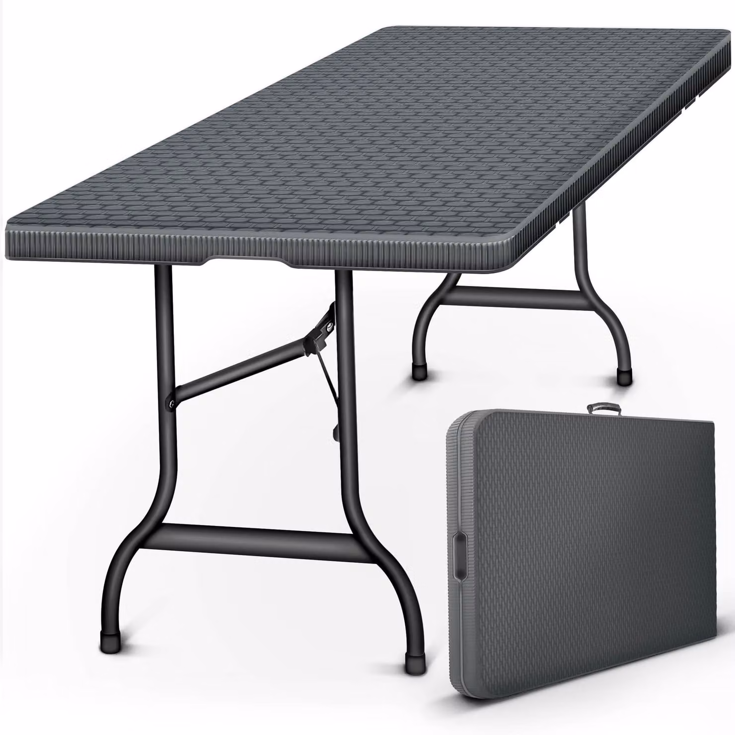 tillvex tavolo da giardino pieghevole in rattan 180x75cm | tavolo da buffet con maniglia per il trasporto