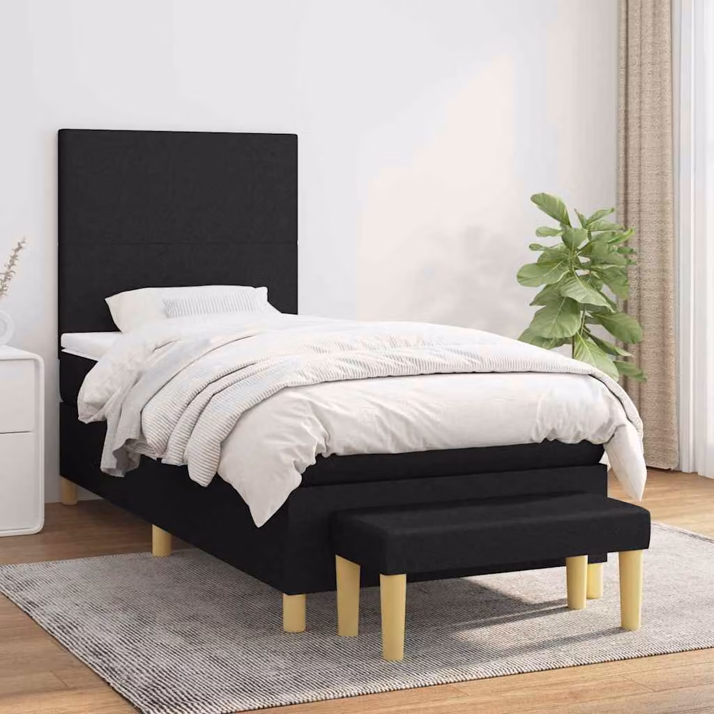 vidaXL Giroletto a Molle Ibrido con Materasso in Tessuto Nero L 80 cm x P 200 cm x H 128 cm – 1