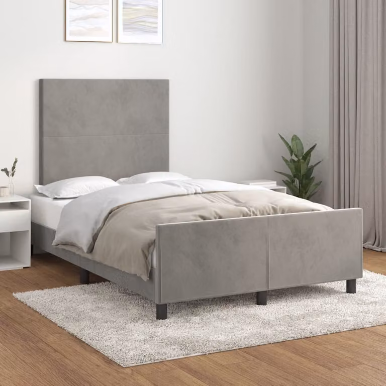 vidaXL Giroletto senza Materasso in Velluto Grigio con Struttura in Legno di Pino L: 120 cm, P: 200 cm
