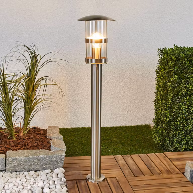 Lampione Lindby Noemi, grigio, acciaio inossidabile, 80 cm, IP44 Noemi Lindby, dimmerabile, Alluminio / Grigio / Zincato, Acciaio Inox, Moderno