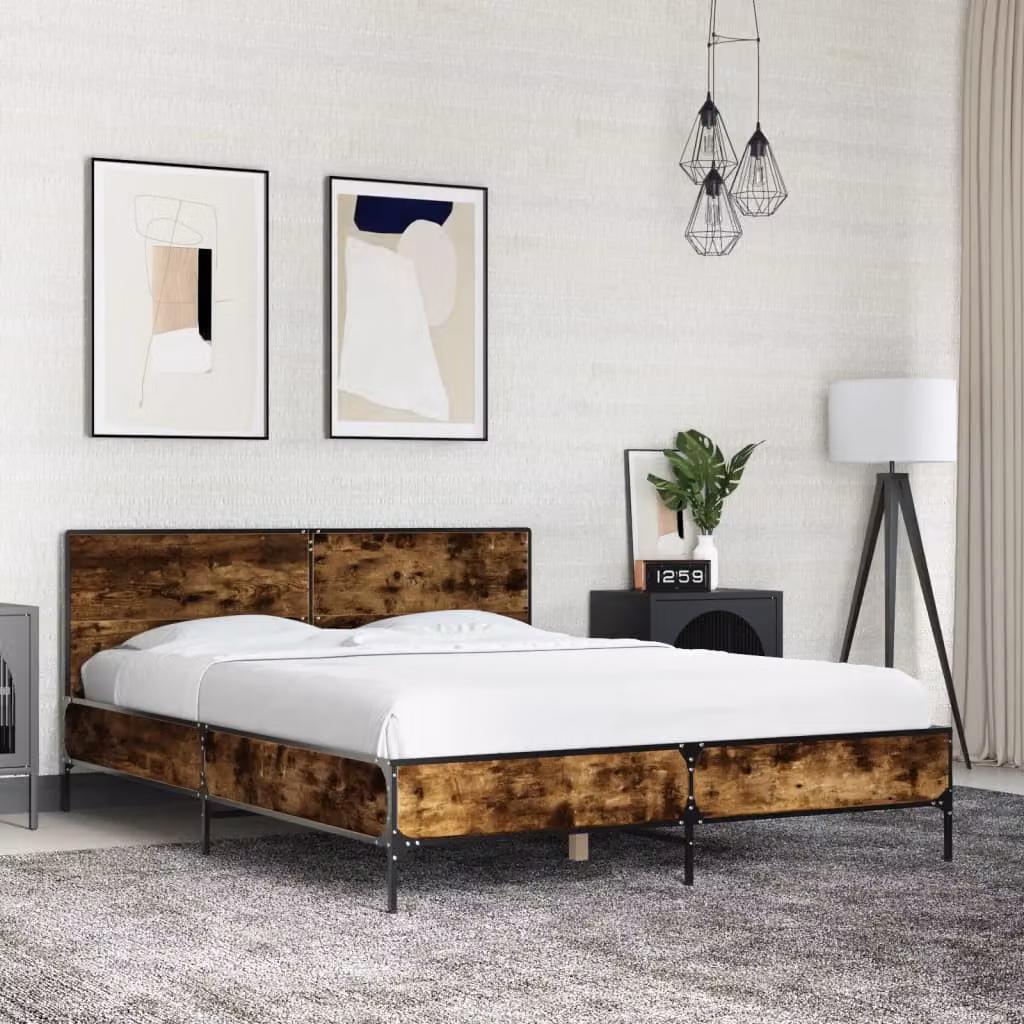Giroletto vidaXL in legno e metallo colore rovere fumo L/P/H: 140 x 190 x 80 cm